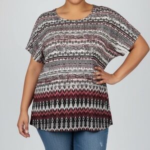 STYLE & CO Fuschia White and Black Bohemian Printed Tee size 3X